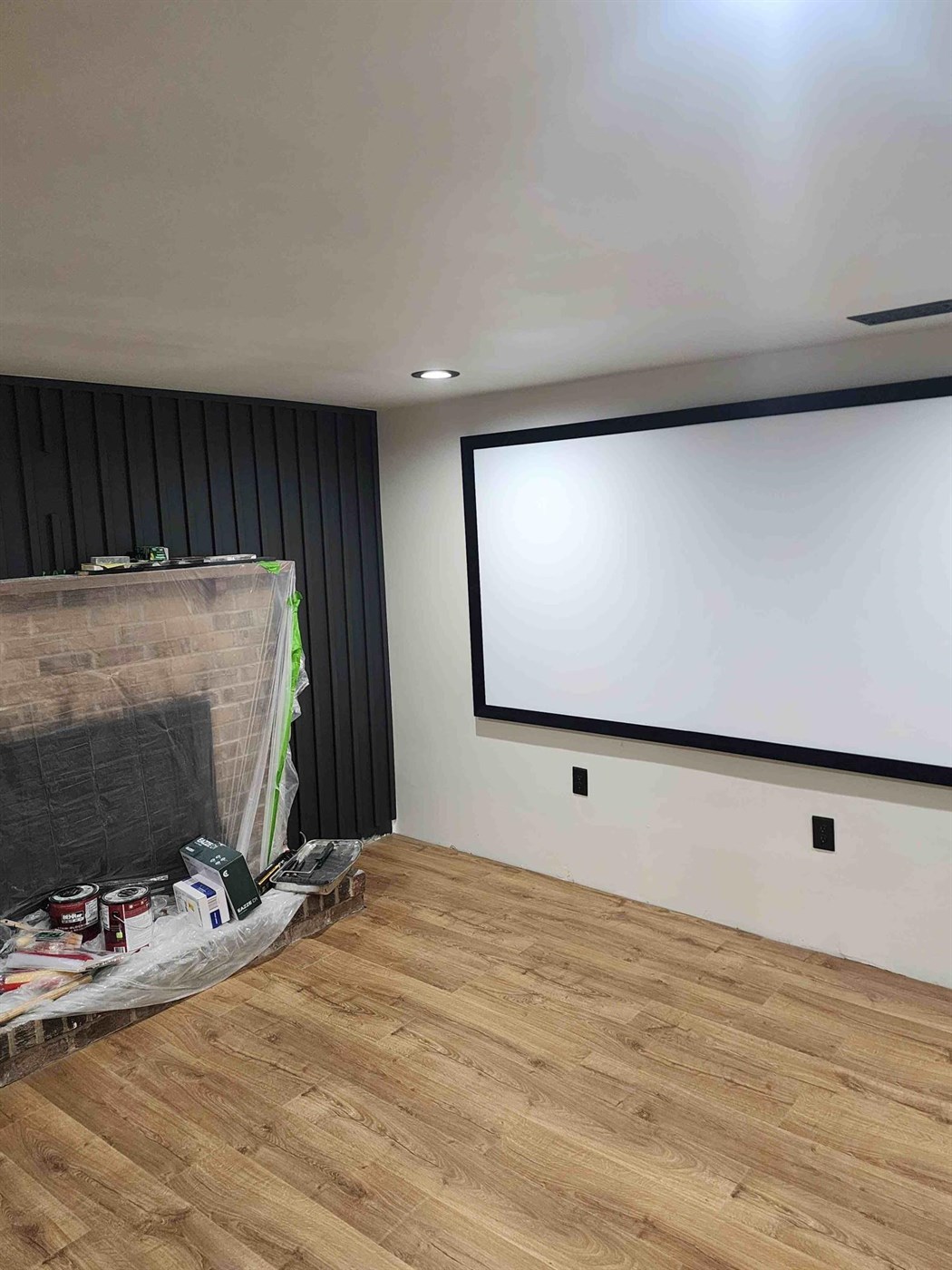 A basement rebuilt and finished after water damage restoration